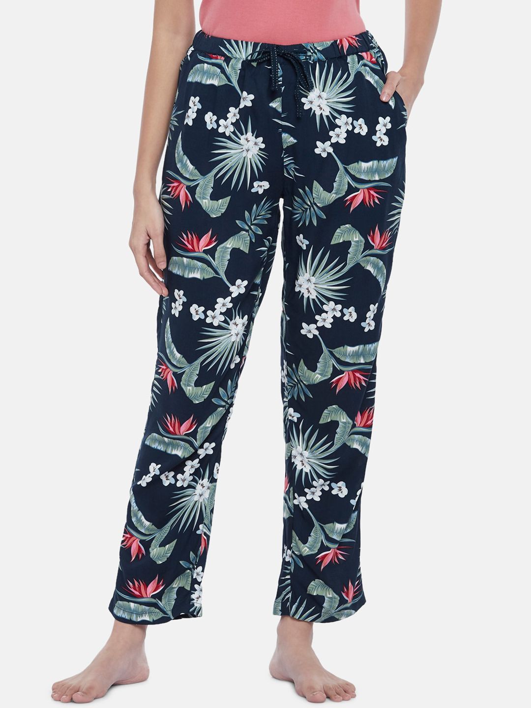 Dreamz by Pantaloons Navy Blue & Green Floral Printed Lounge Pants Price in India