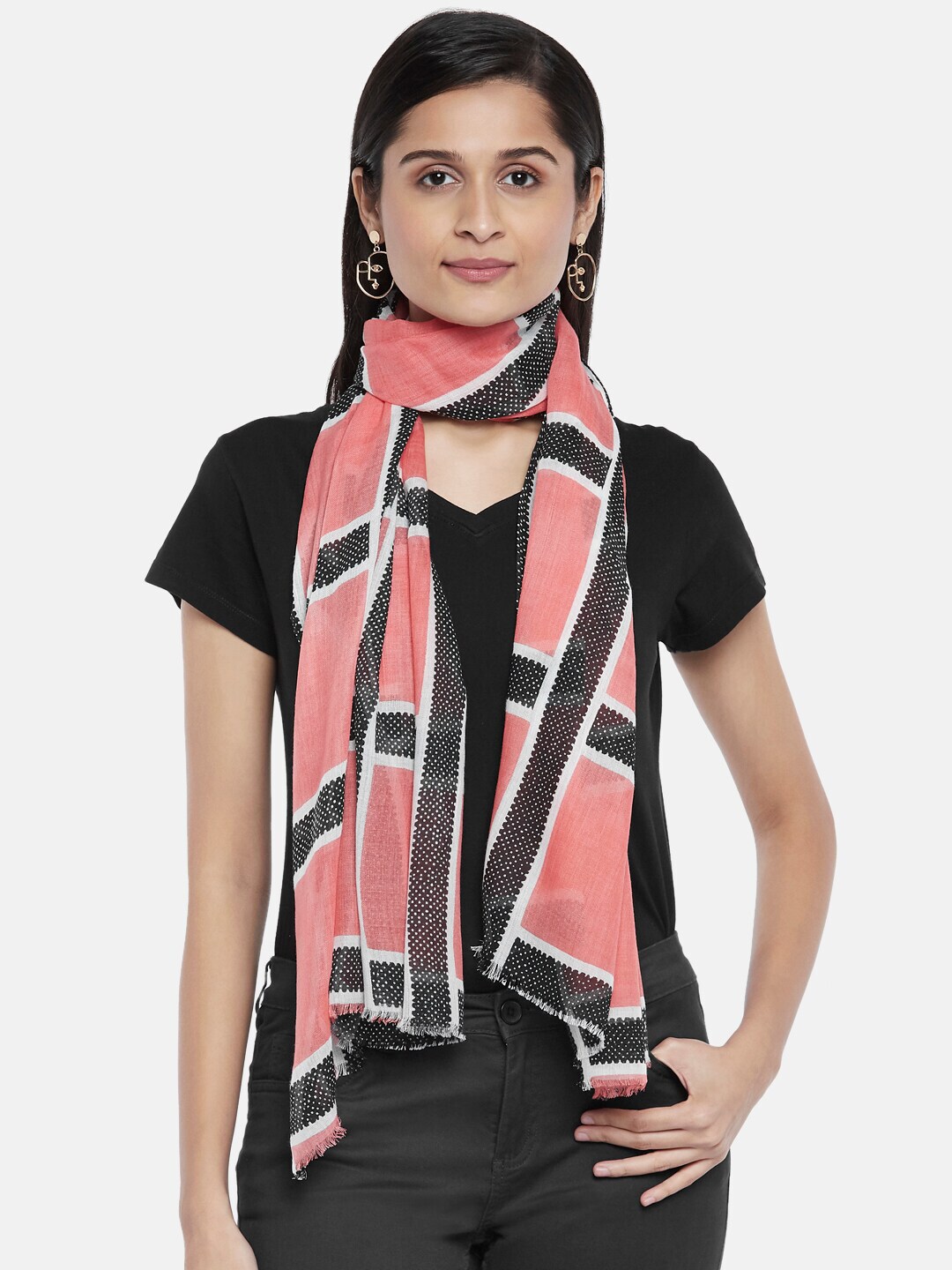 Honey by Pantaloons Women Pink & Black Checked Scarf Price in India