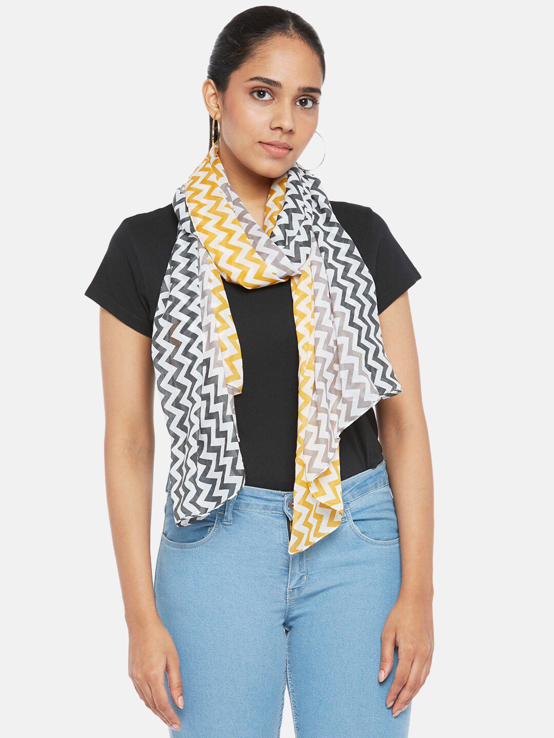 Honey by Pantaloons Women Yellow & Black Printed Scarf Price in India