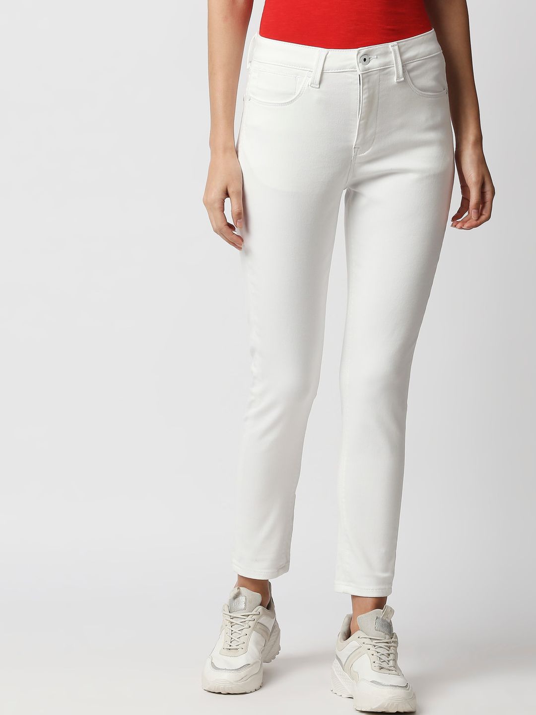 Pepe Jeans Women White Skinny Fit High-Rise Stretchable Jeans Price in India