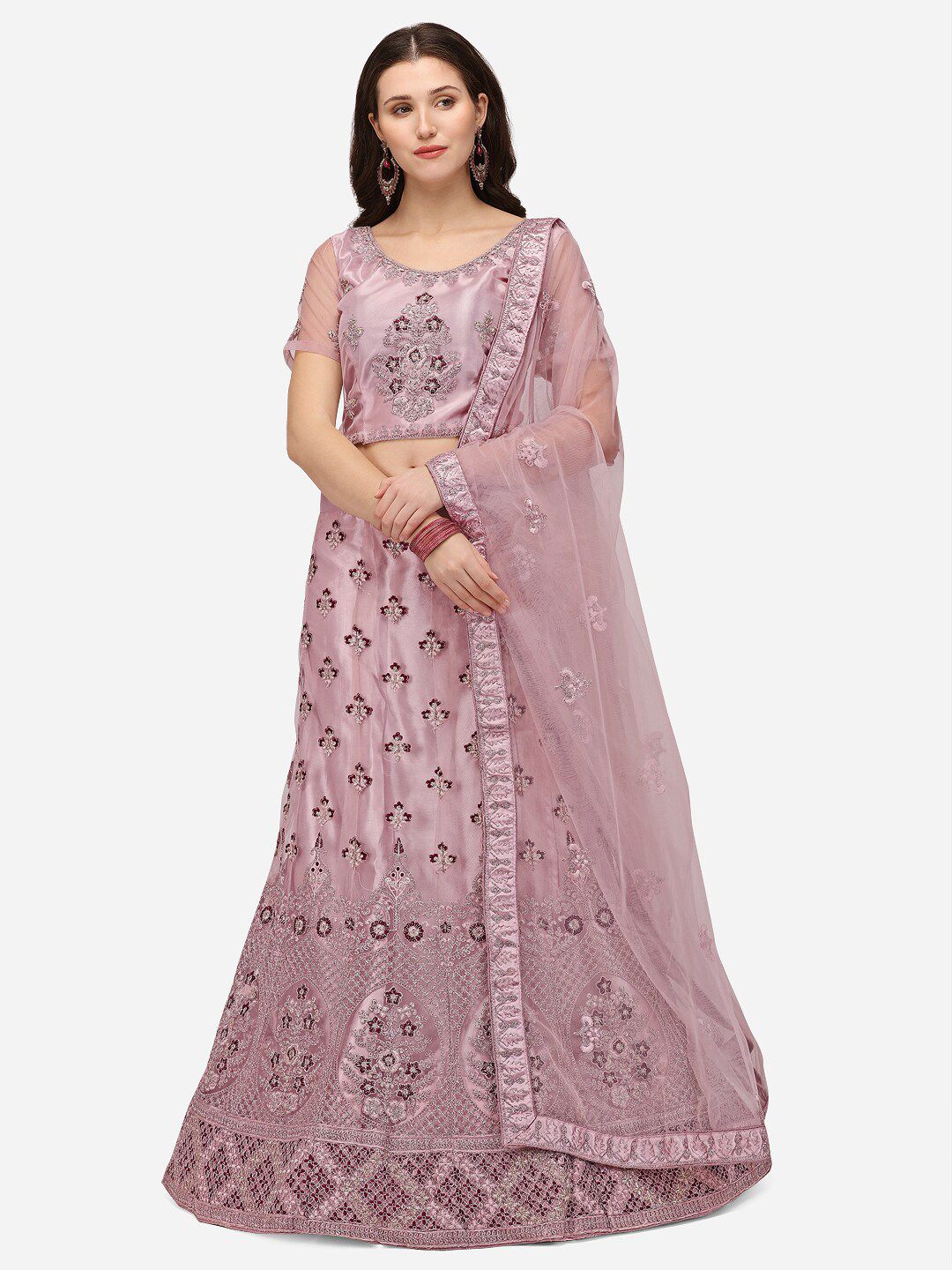 VRSALES Lavender Embroidered Semi-Stitched Lehenga & Unstitched Blouse With Dupatta Price in India