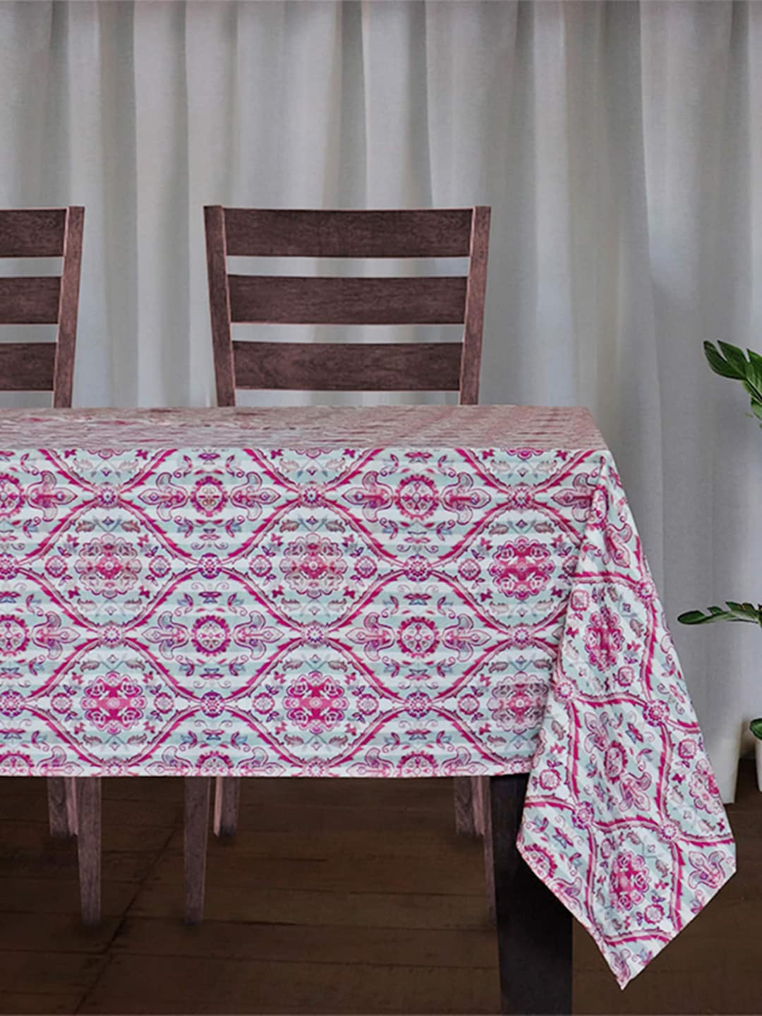 ZEBA Green & Pink Ethnic Motifs Printed Rectangular Table Cover Price in India