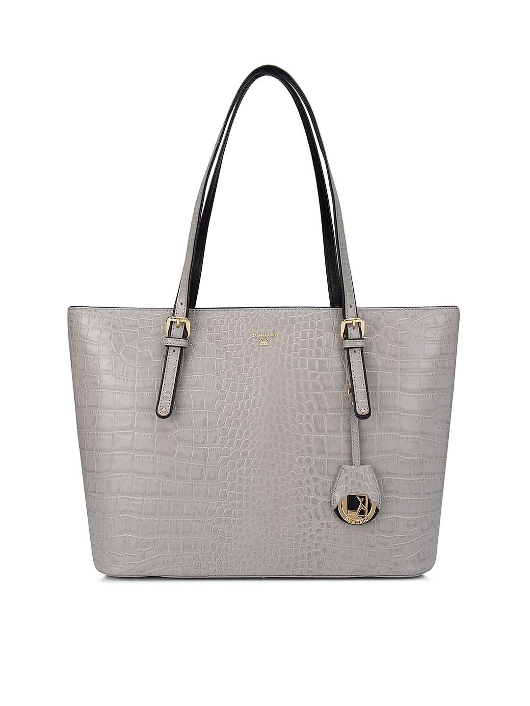 Da Milano Grey Textured Leather Structured Shoulder Bag Price in India