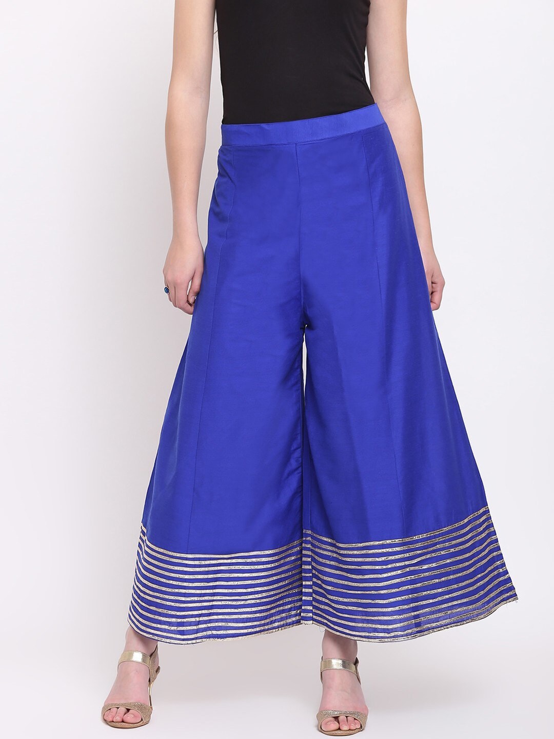 RIVI Women Blue & Gold-Toned Ethnic Palazzos Price in India