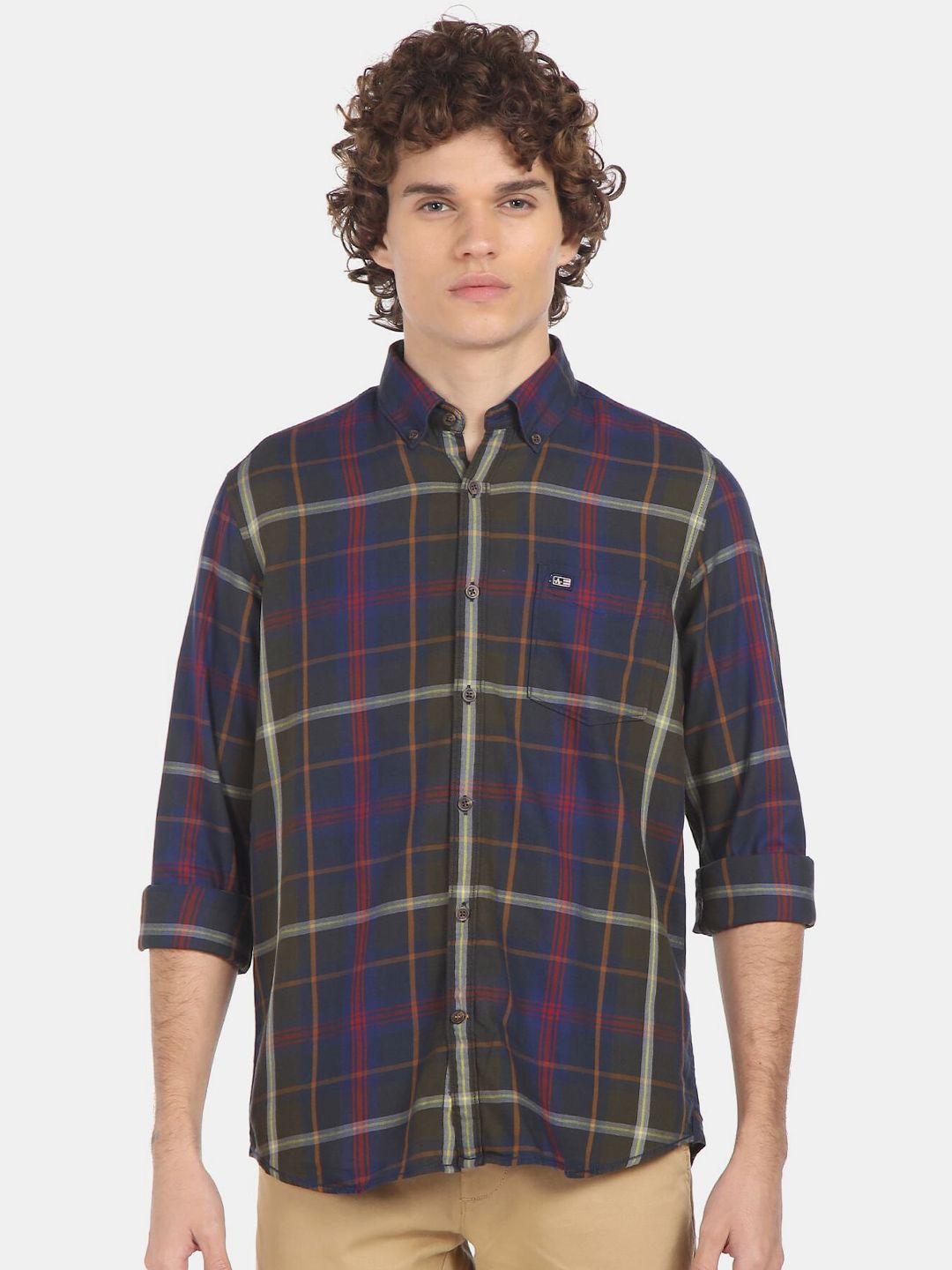 Arrow Men Green & Navy Blue Tartan Checks Pure Cotton Casual Shirt