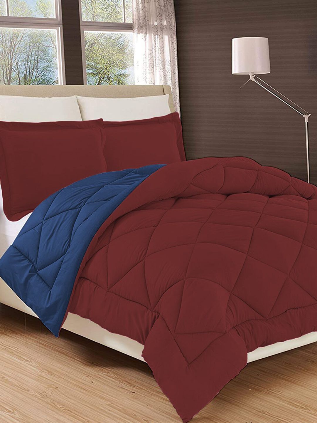 Sasimo Maroon & Navy Blue AC Room 210 GSM Double Bed Comforter Price in India
