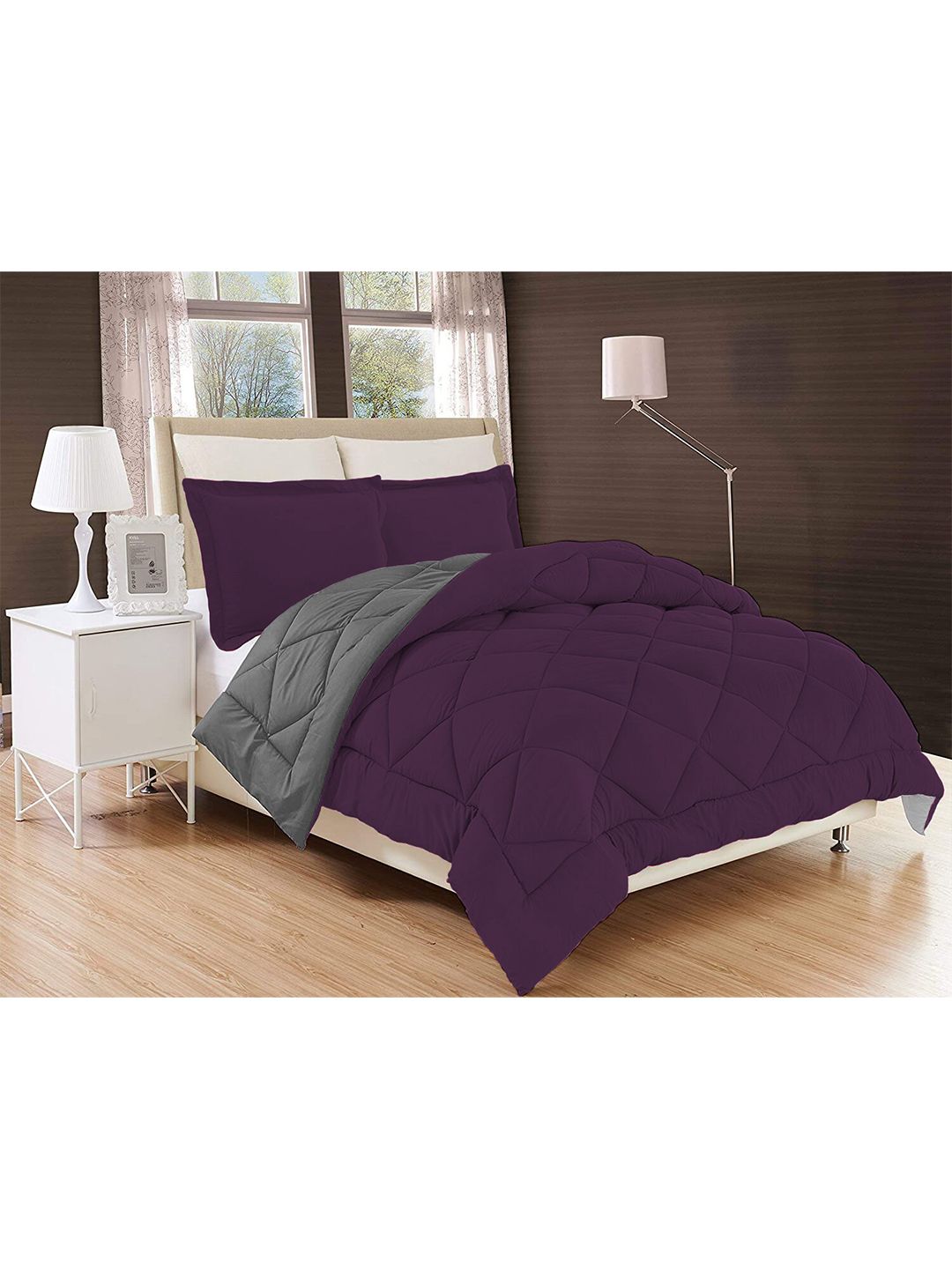 Sasimo Purple & Grey AC Room 210 GSM Double Bed Reversible Comforter Price in India