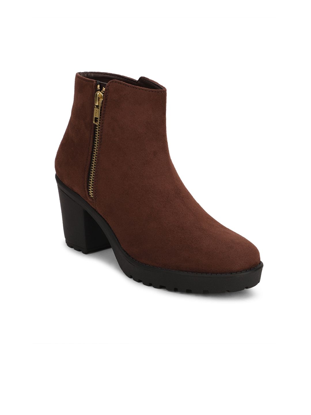 DressBerry Women Brown Solid Suede Flat Boots Price in India