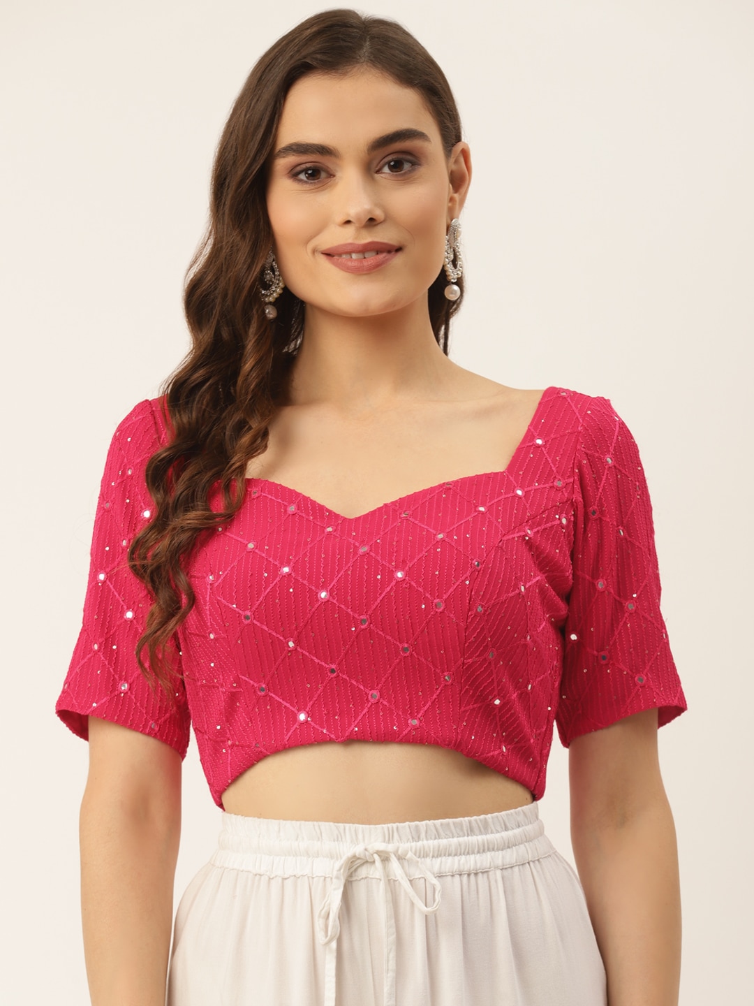 NDS Niharikaa Designer Studio Women Pink Self Design Padded blouse Price in India
