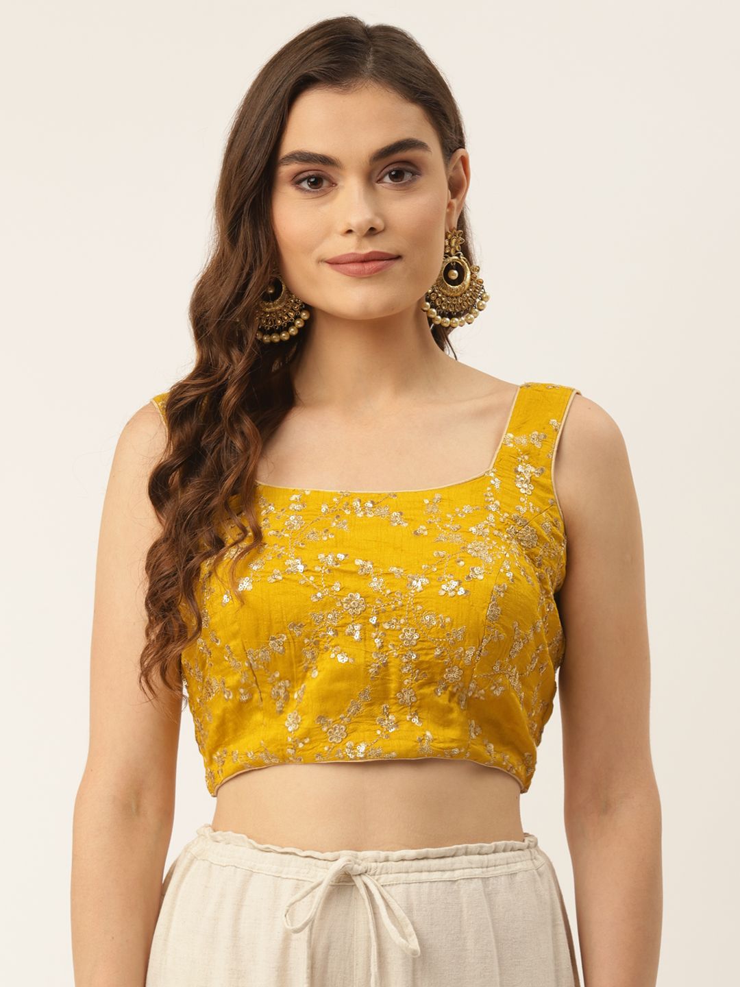 NDS Niharikaa Designer Studio Women Yellow Embroidered Padded Blouse with Sequin Detail Price in India