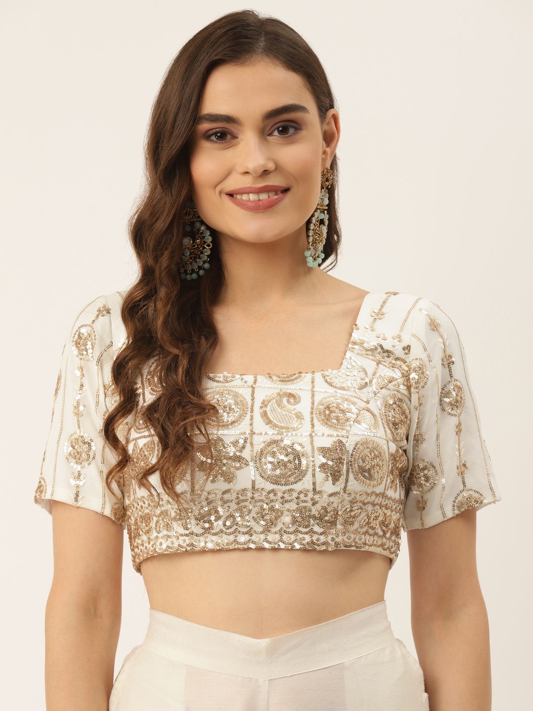 NDS Niharikaa Designer Studio Women Off White Sequinned Padded Blouse Price in India