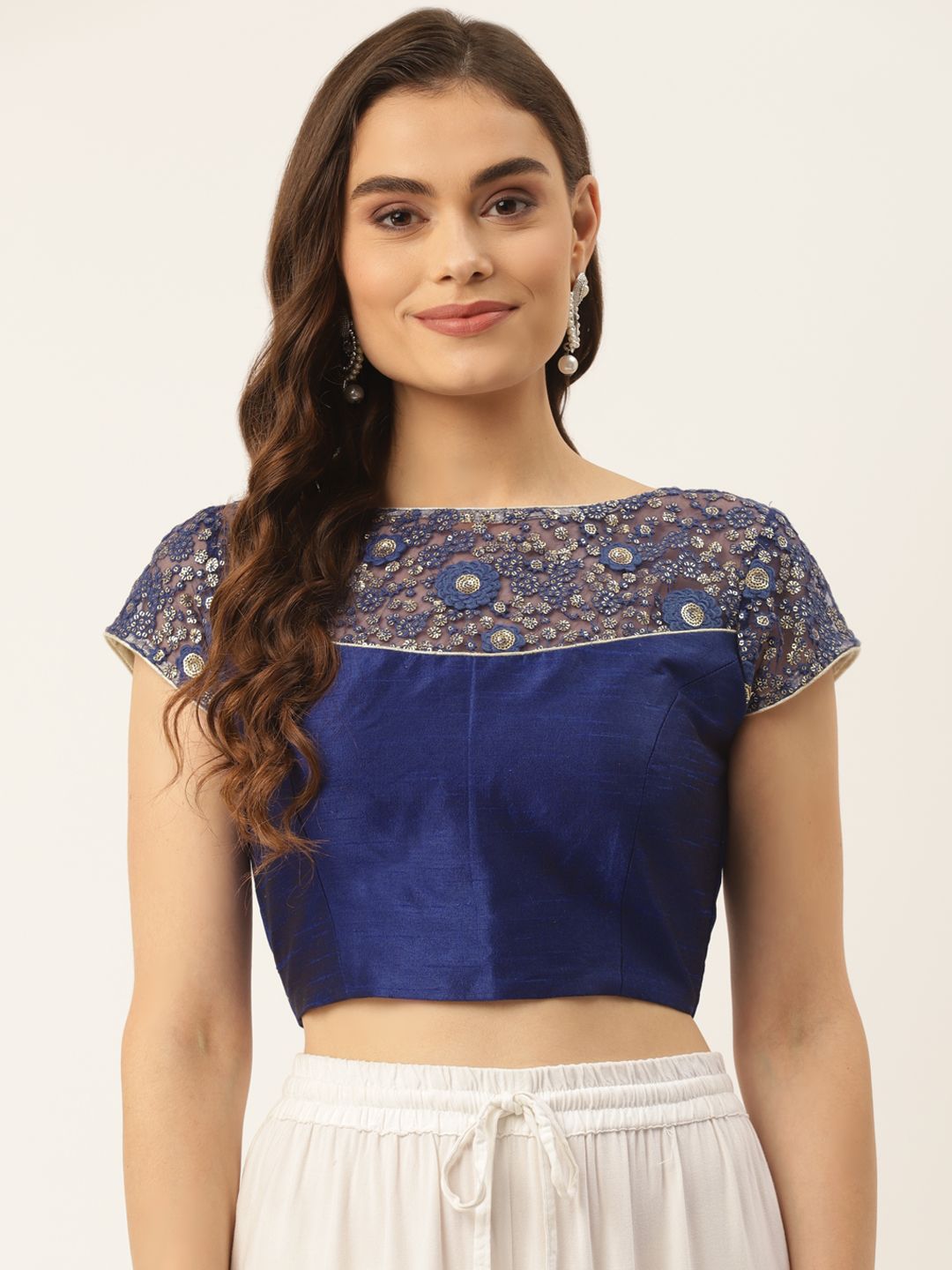 NDS Niharikaa Designer Studio Blue Thread Work Embroidered Readymade Blouse Price in India