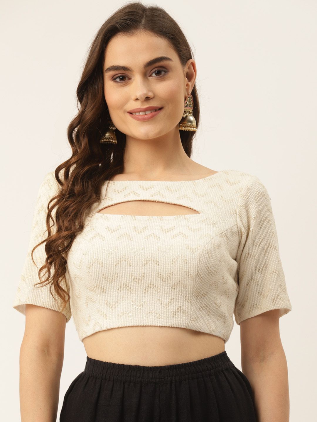 NDS Niharikaa Designer Studio Women Off White Self Design Padded Blouse Price in India