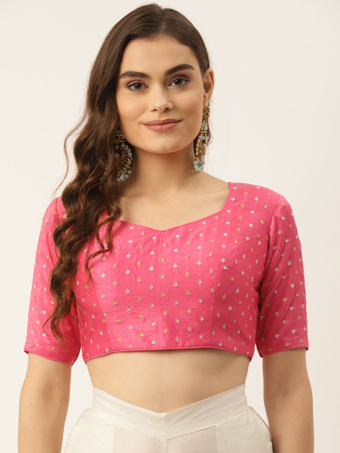 NDS Niharikaa Designer Studio Women Pink Embroidered Padded Blouse Price in India