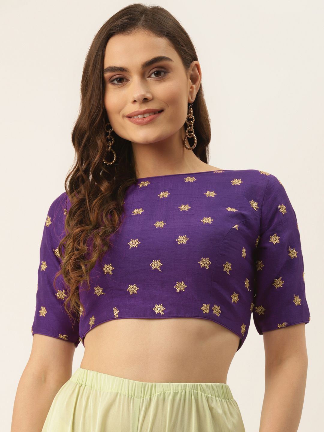NDS Niharikaa Designer Studio Purple & Golden Thread Work Embroidered Readymade Blouse Price in India