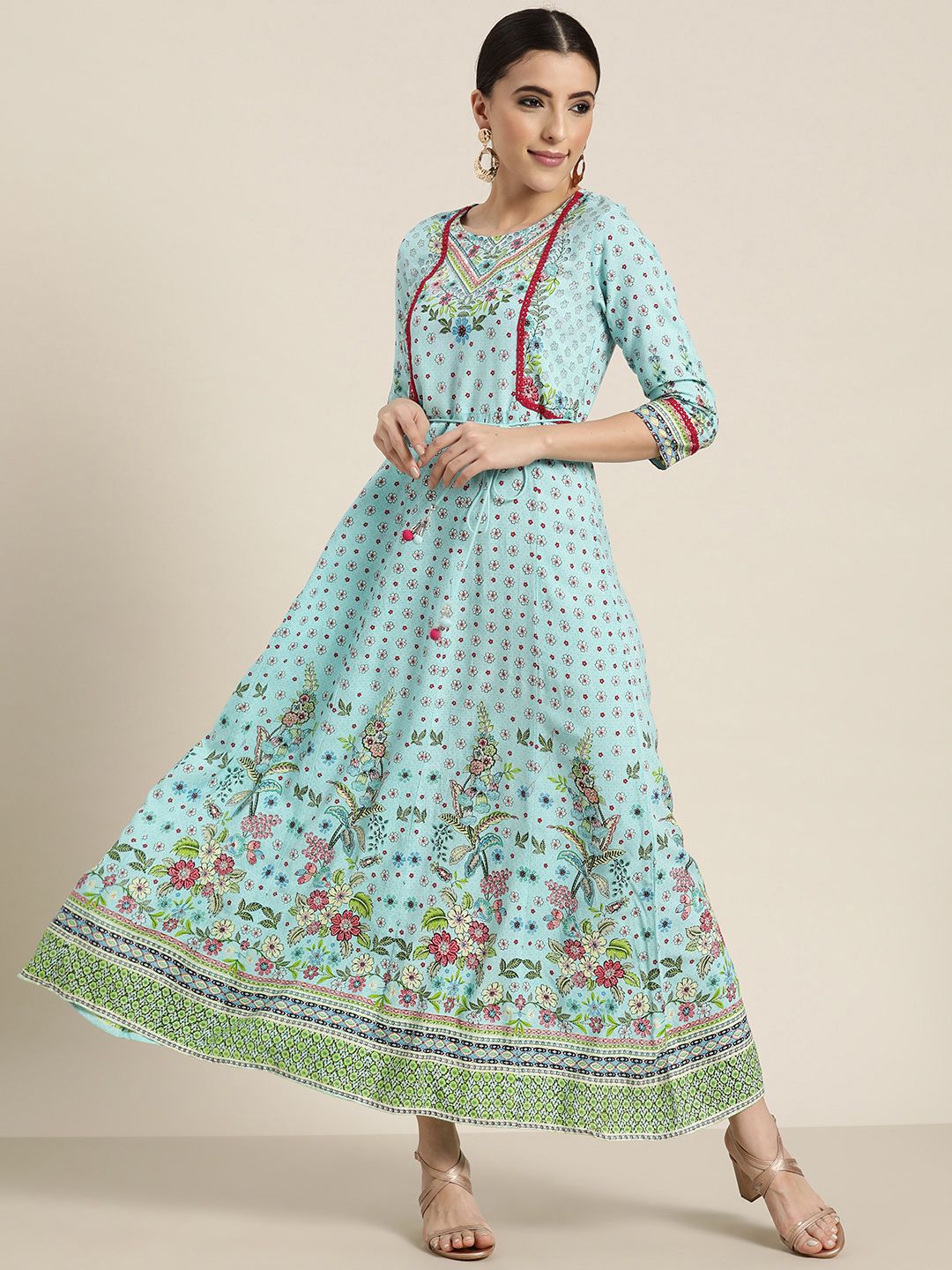 Juniper Turquoise Blue Floral Ethnic Maxi Dress Price in India