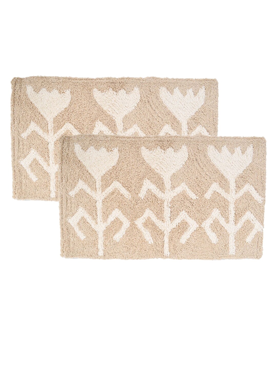 BLANC9 Beige & Off-White Printed 1700 GSM Pure Cotton Bath Mat Price in India