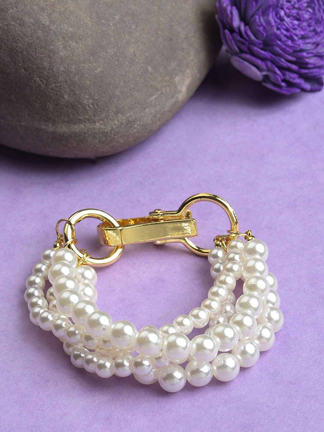 SOHI Women White & Gold-Toned Brass Pearls Gold-Plated Multistrand Bracelet Price in India