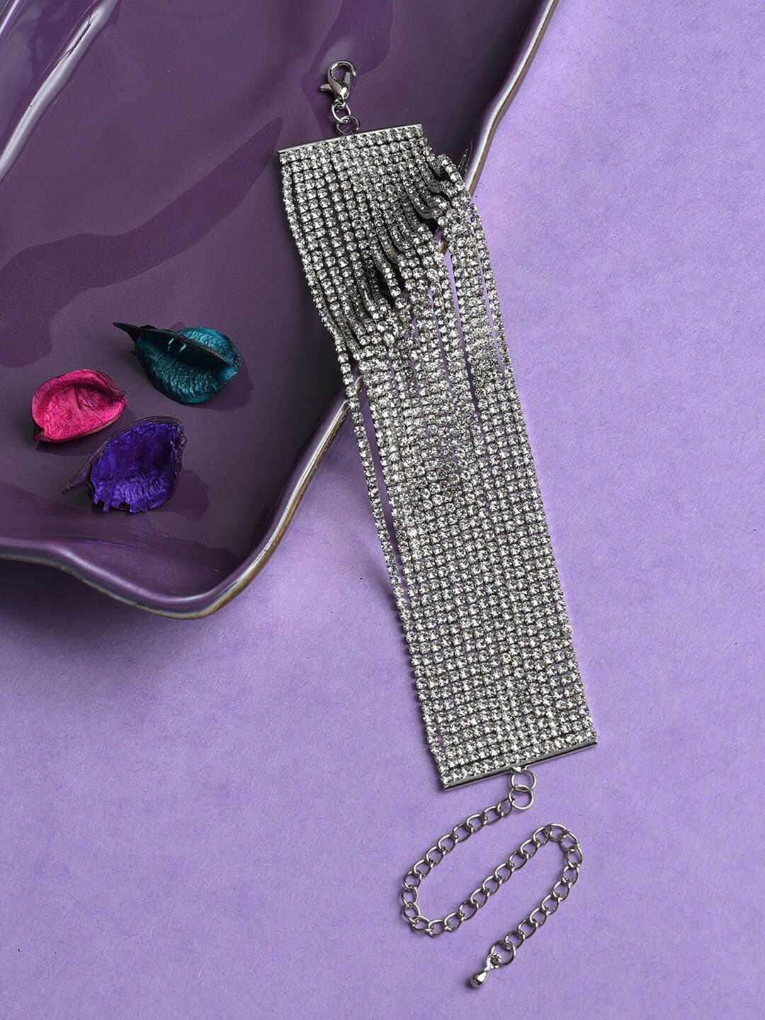 SOHI Women Silver-Toned Stone Studded Wraparound Bracelet Price in India