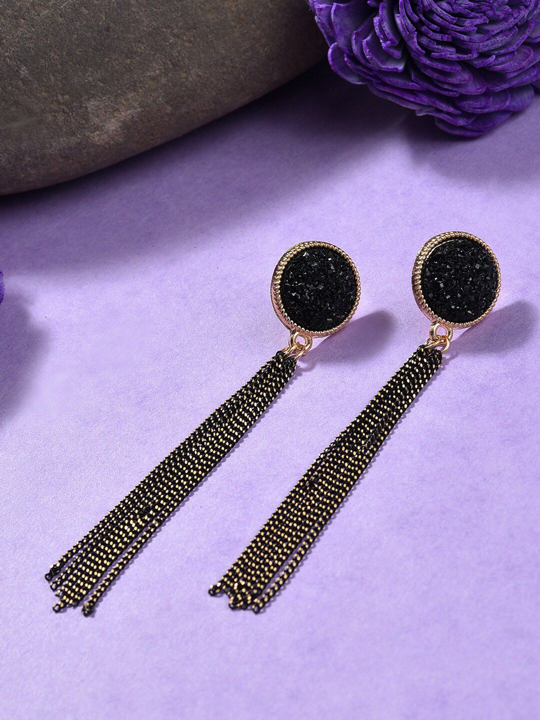 SOHI Black & Gold-Plated Contemporary Drop Earrings Price in India