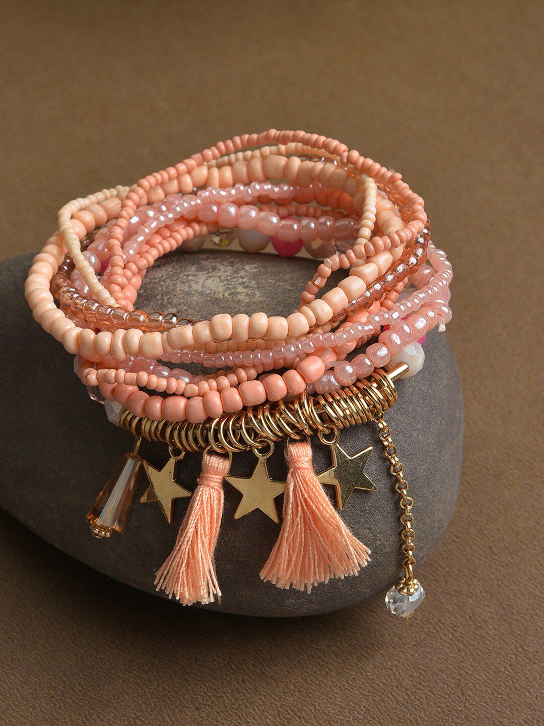 SOHI Women Peach-Coloured Gold-Toned Beaded Bracelet Price in India