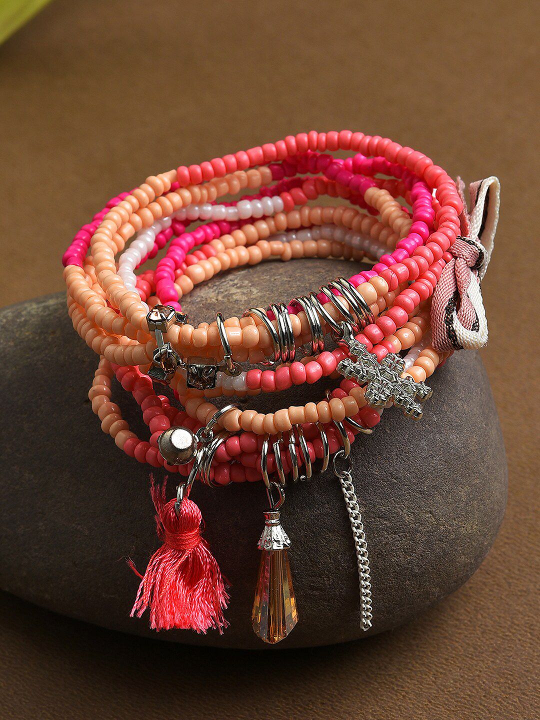 SOHI Women Pink & Orange Charm Bracelet Price in India