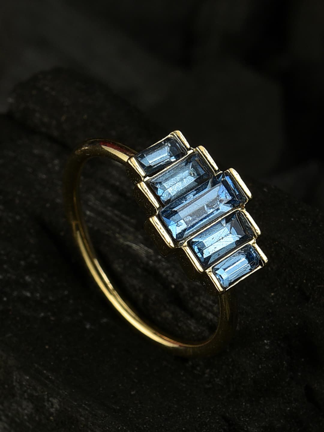 SOHI Gold-Plated & Blue Stone Studded Finger Ring Price in India