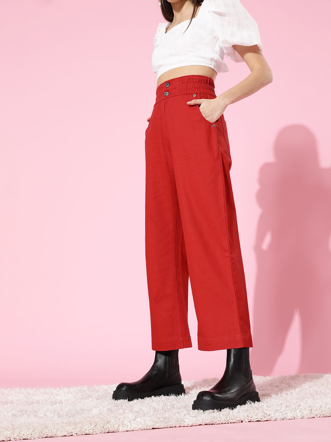 KASSUALLY Women Gorgeous Red High-Rise Wide Leg Jeans Price in India