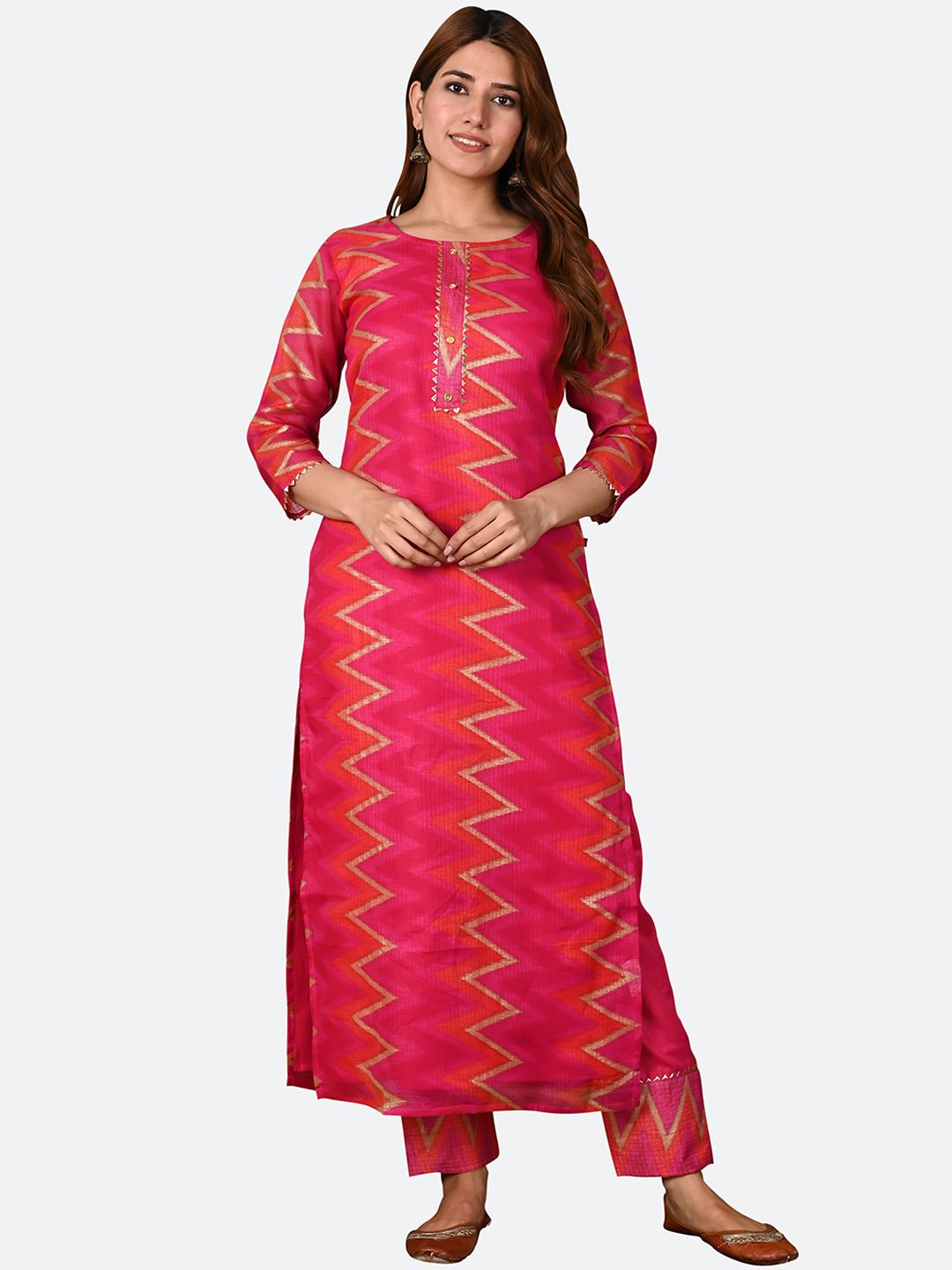 KALINI Women Pink Printed Kurta with Trousers Price in India