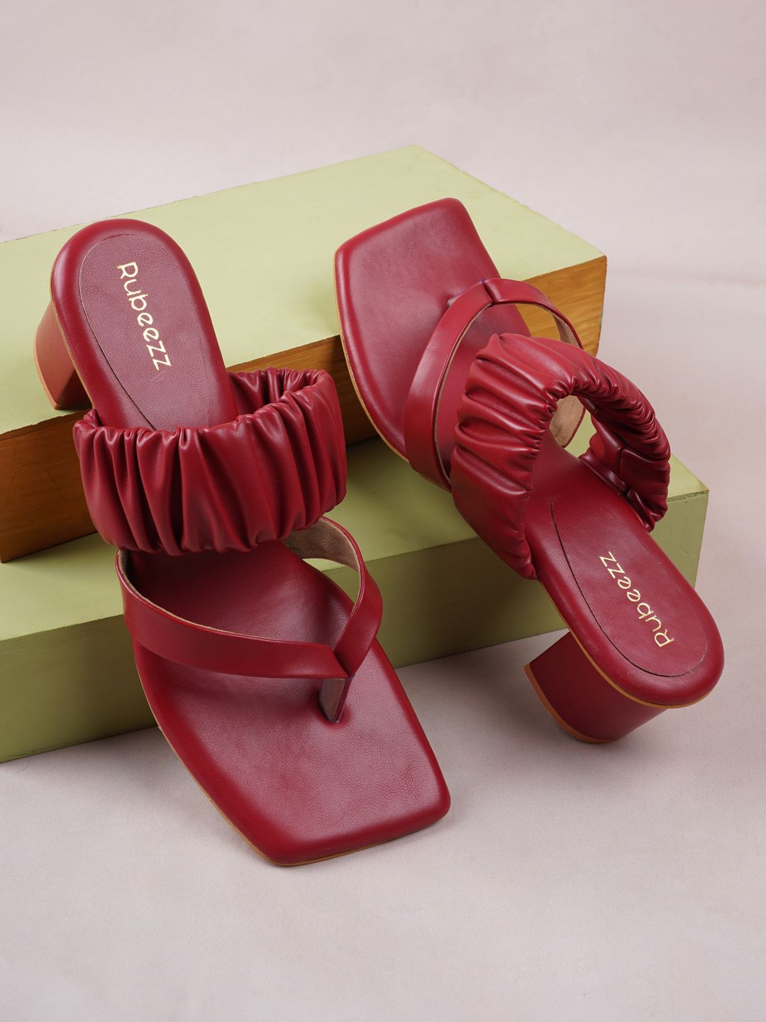 Rubeezz Maroon Block Heeled Sandals Price in India