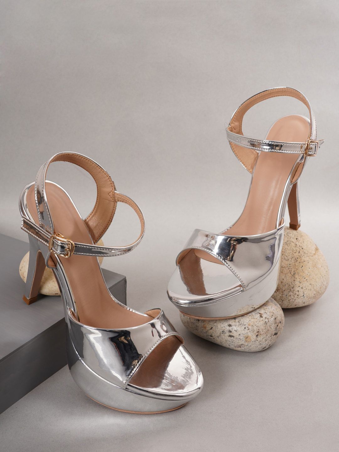 Rubeezz Silver-Toned Solid Heels Price in India