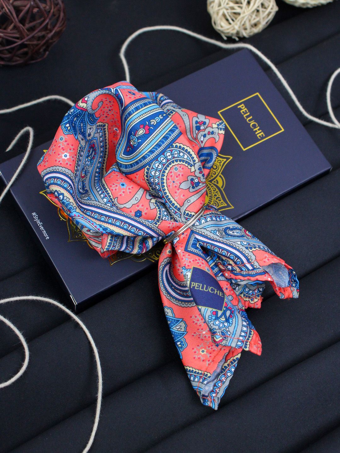 PELUCHE Men Pink & Blue Printed Pocket Square
