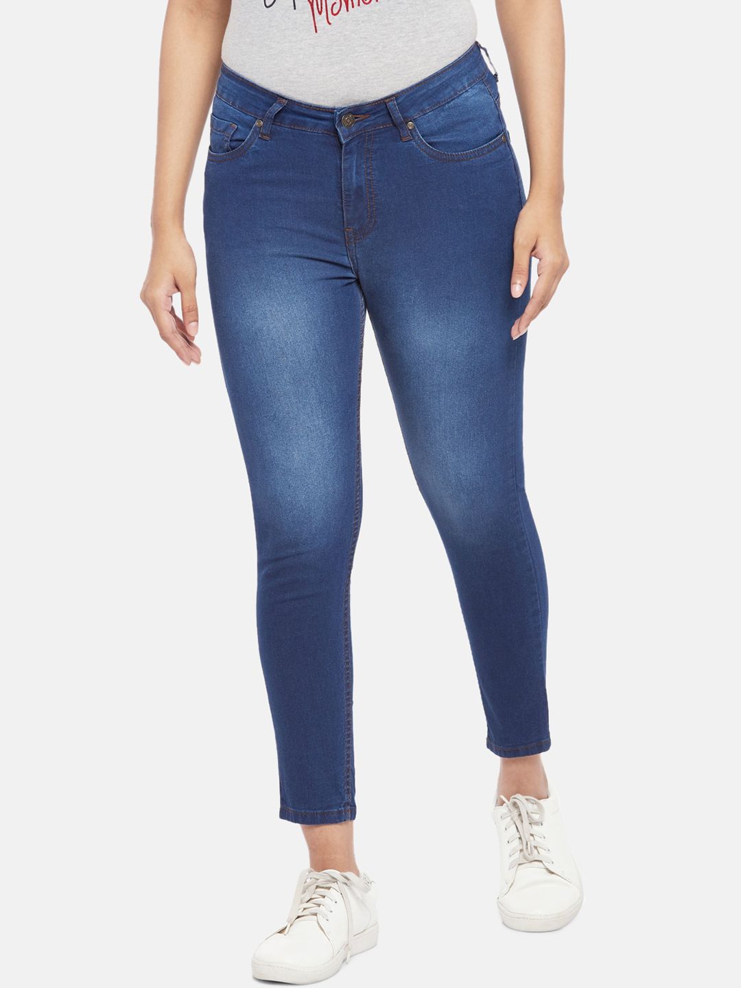 People Women Blue Slim Fit High-Rise Light Fade Jeans Price in India