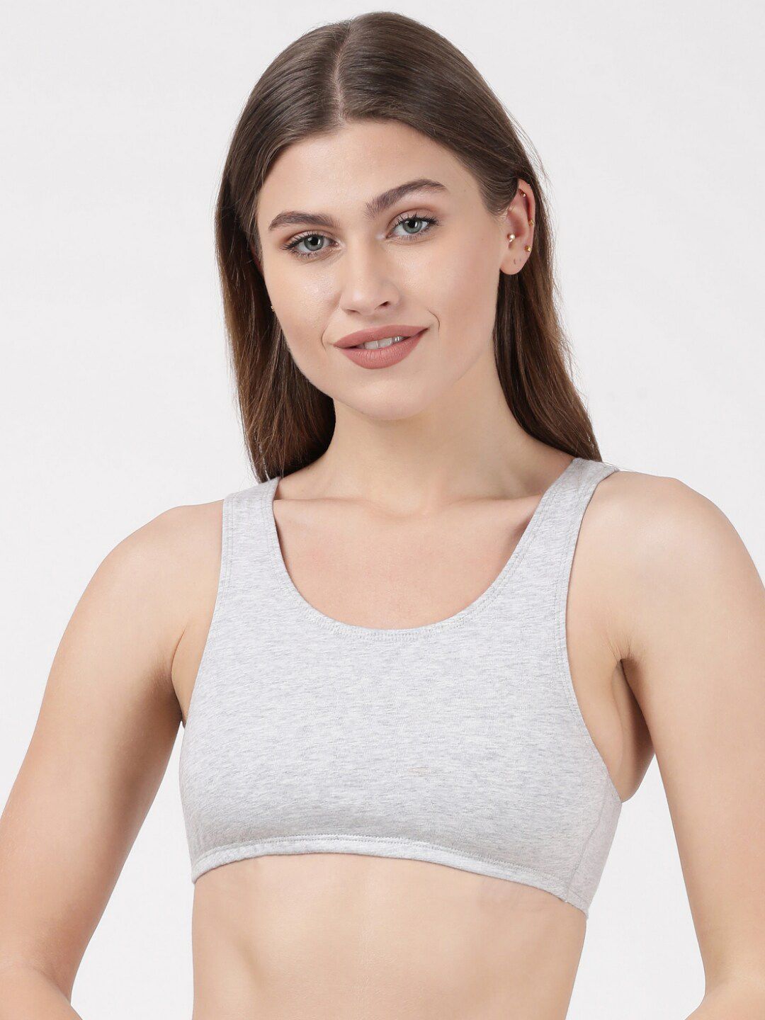 Jockey Grey Solid Non Wired Non Padded Dry-Fit Workout Bra 1582-0105-STGML Price in India