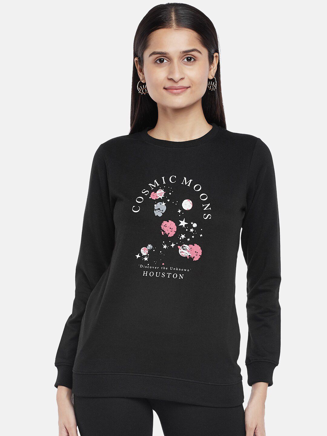 People Women Black & White Printed Sweatshirt Price in India