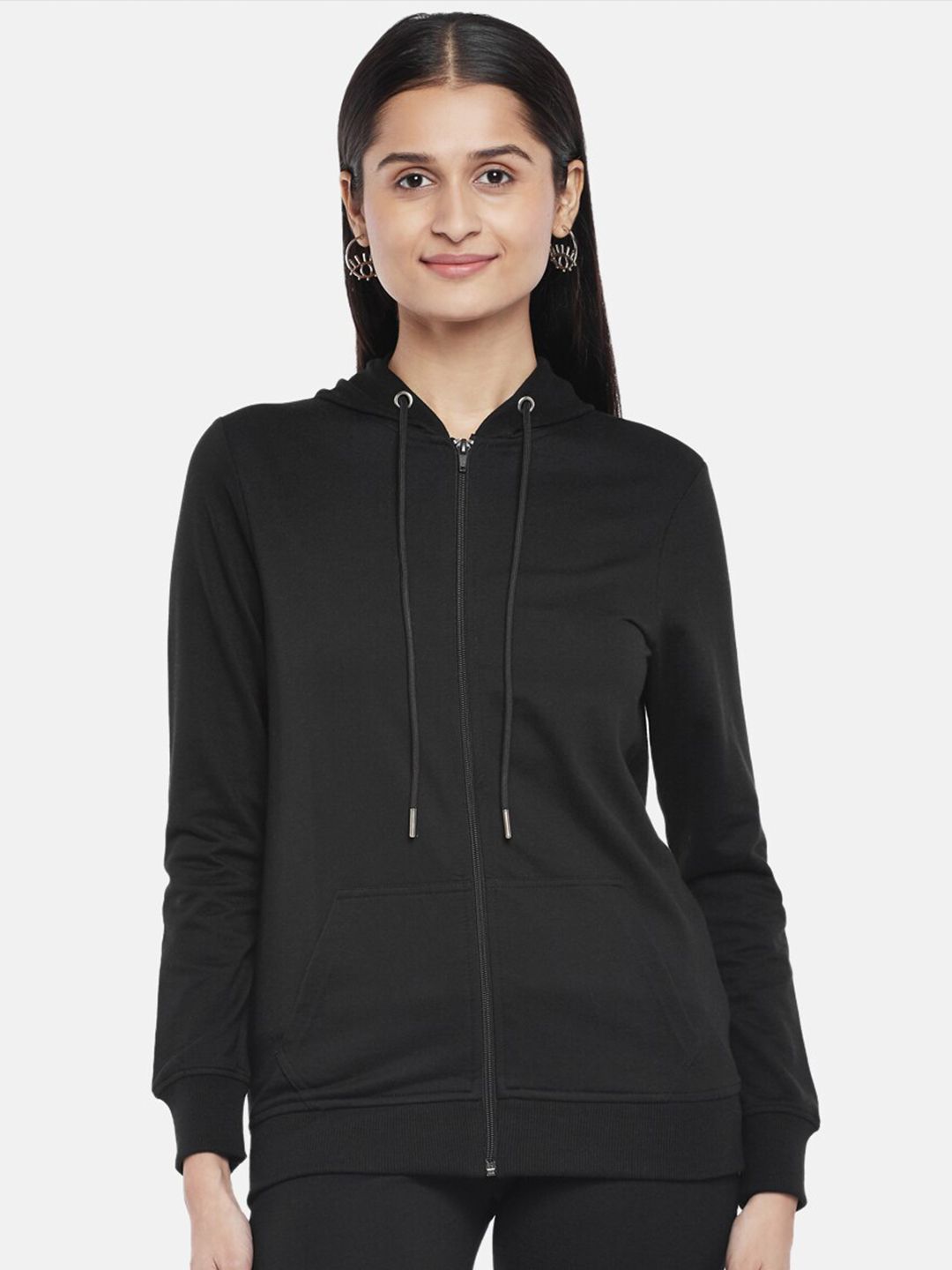 People Women Black Hooded Sweatshirt Price in India