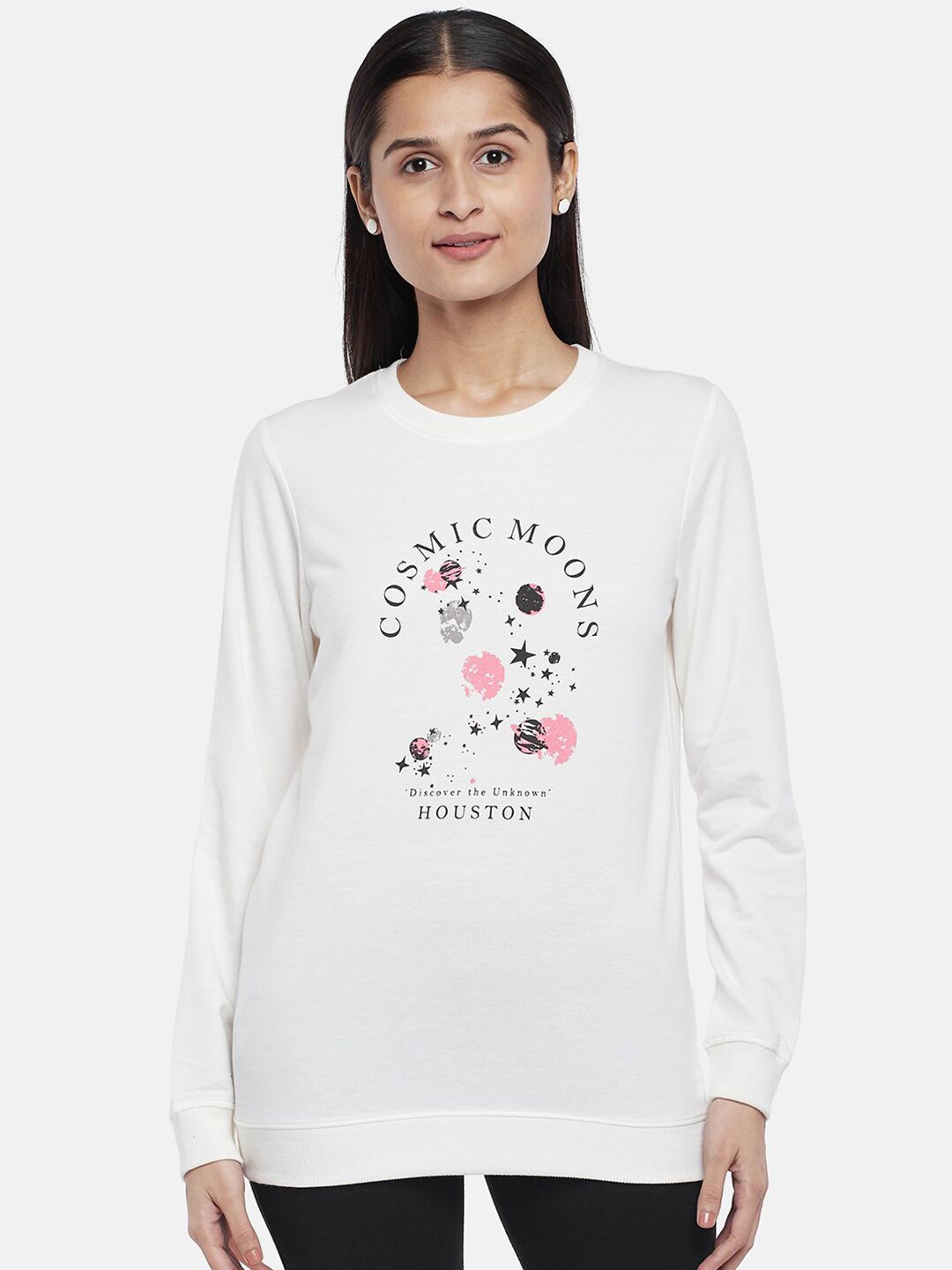 People Women White Printed Sweatshirt Price in India