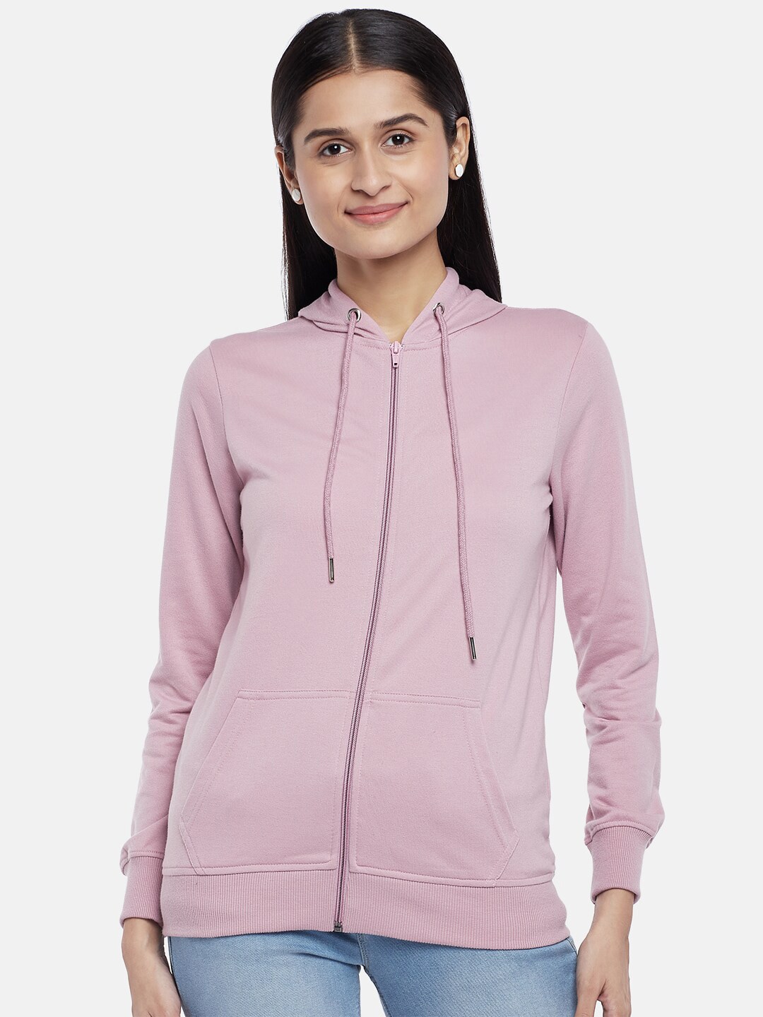 People Women Mauve Hooded Sweatshirt Price in India