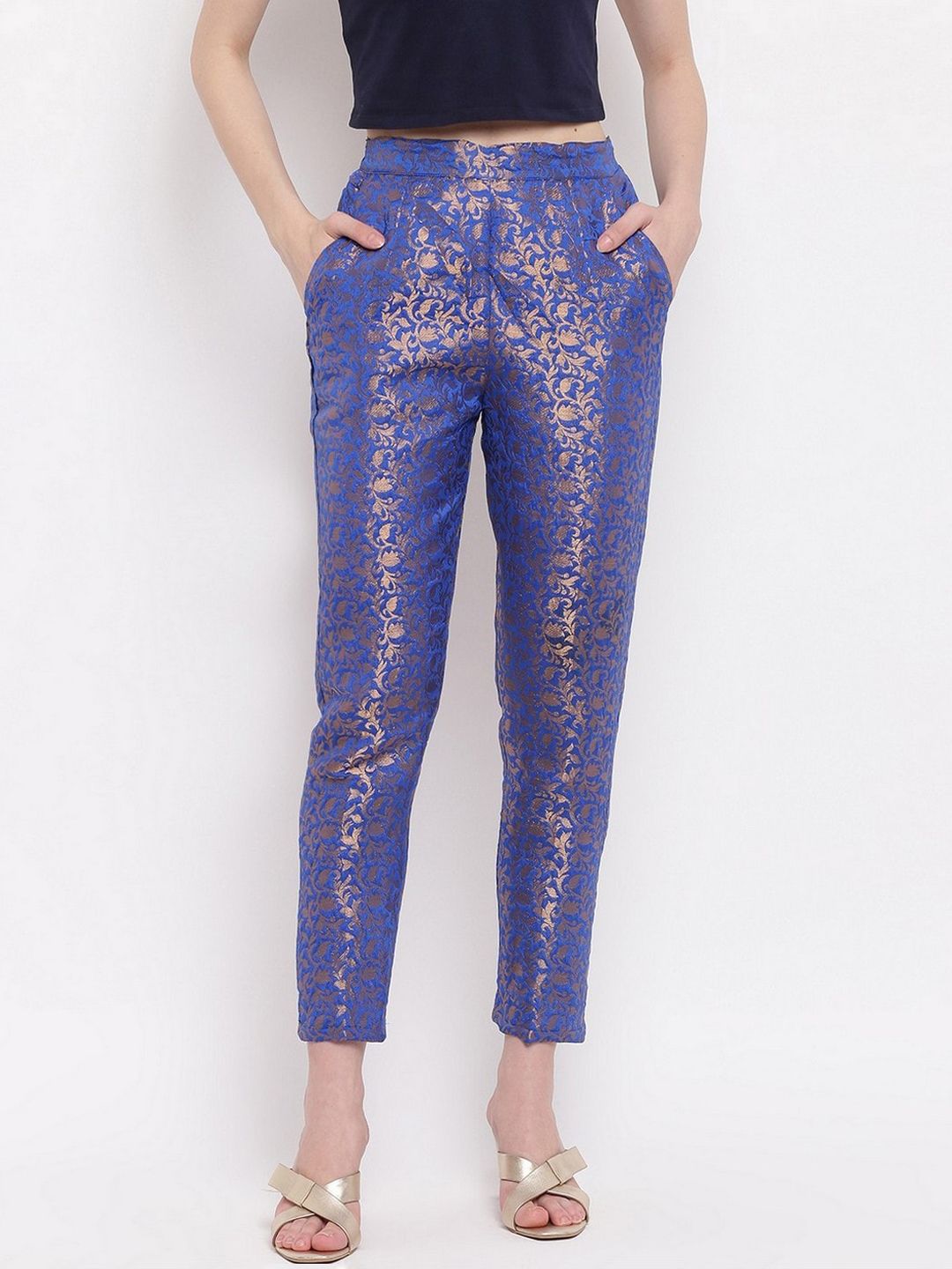 RIVI Women Blue Ethnic Motifs Printed Trousers Price in India