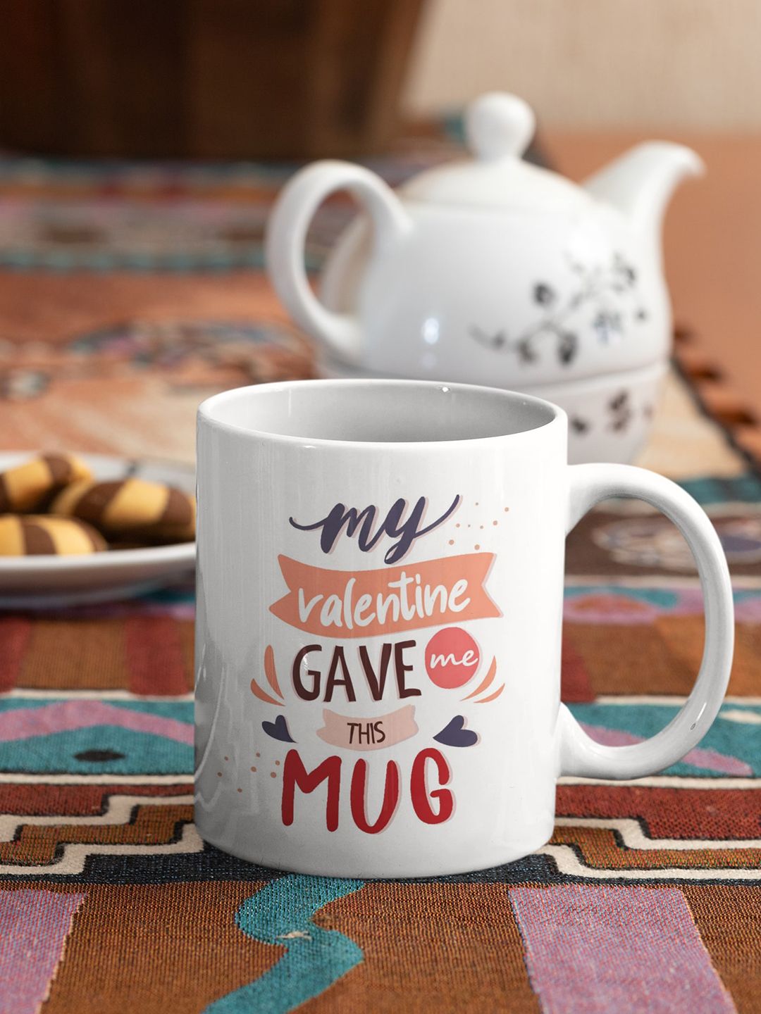 Oye Happy White & Maroon Printed Ceramic Glossy Valentine Gift Mug Price in India