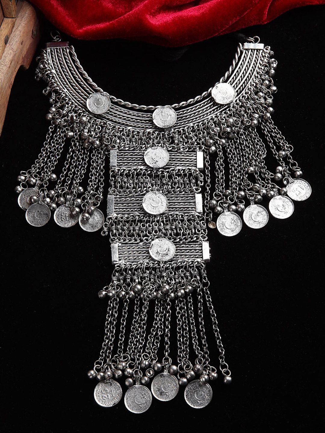 Moedbuille Silver-Plated Afghan Tribal Design Necklace Price in India