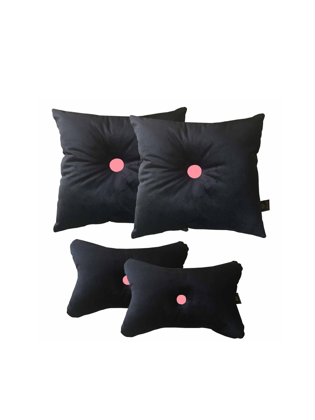 Lushomes Set of 4 Black & Pink Car Cushion Neck Rest Pillow with Button Price in India