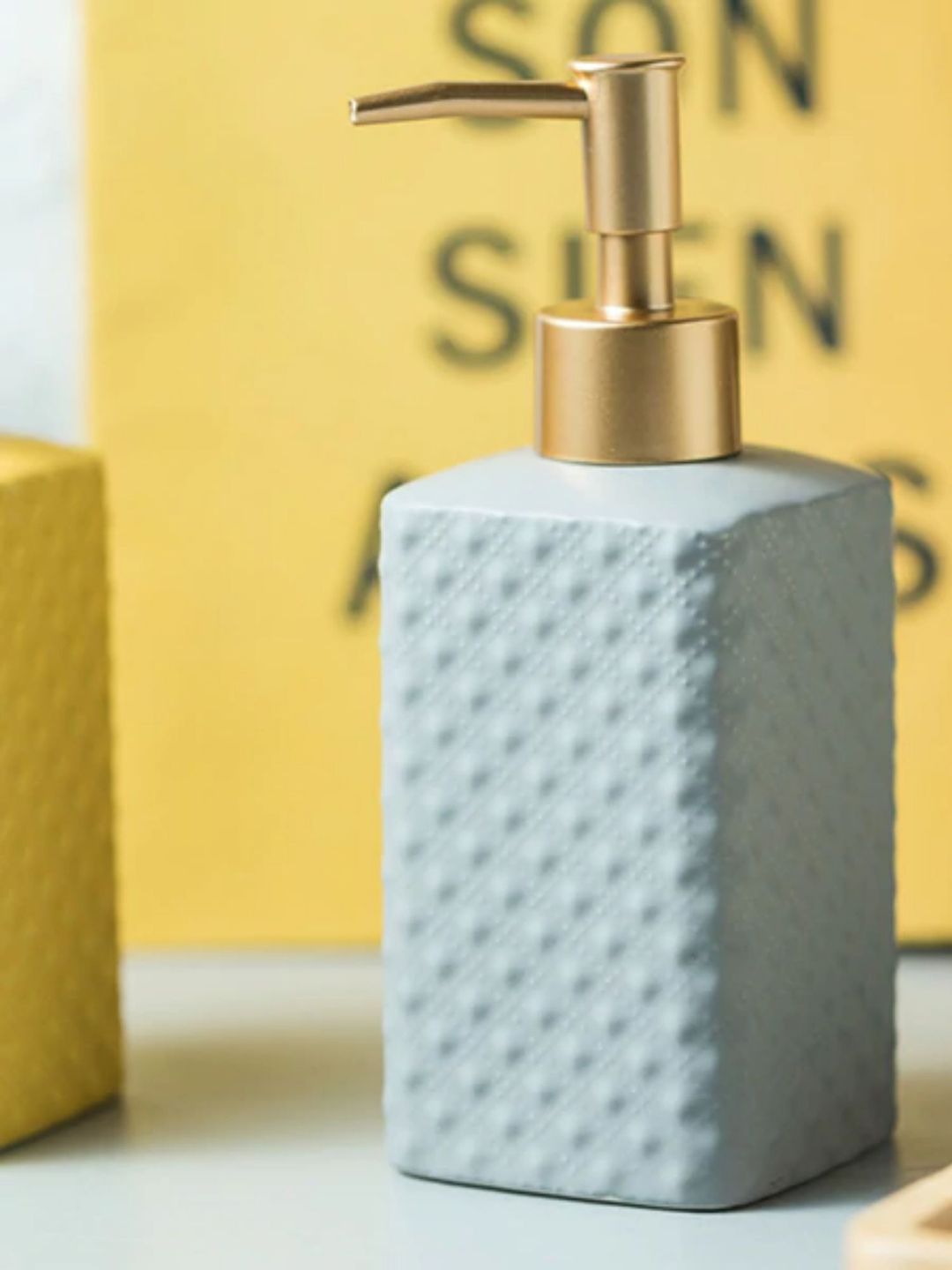 FabSeasons Grey Textured Ceramic Soap Dispenser