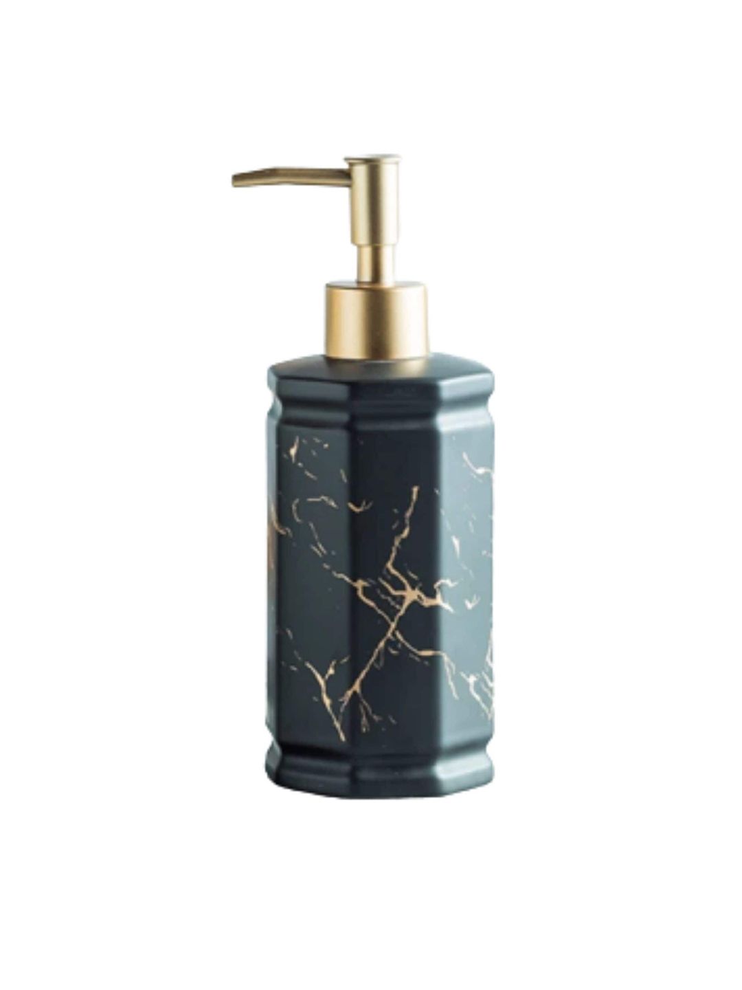 FabSeasons Black & Turquoise Blue Octagon Shaped Ceramic Soap Dispenser