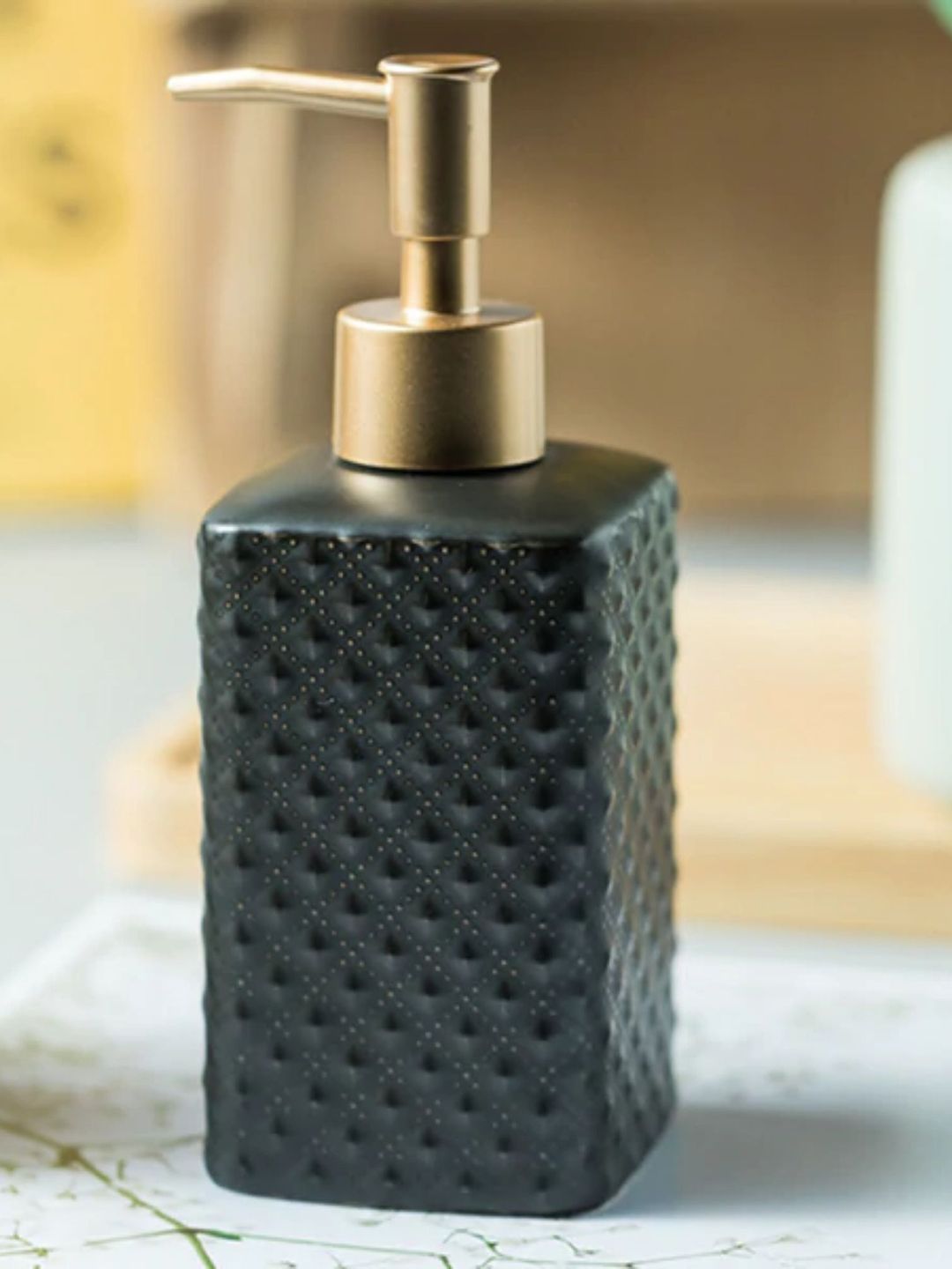 FabSeasons Black & Gold-Toned Textured Ceramic Soap Dispenser