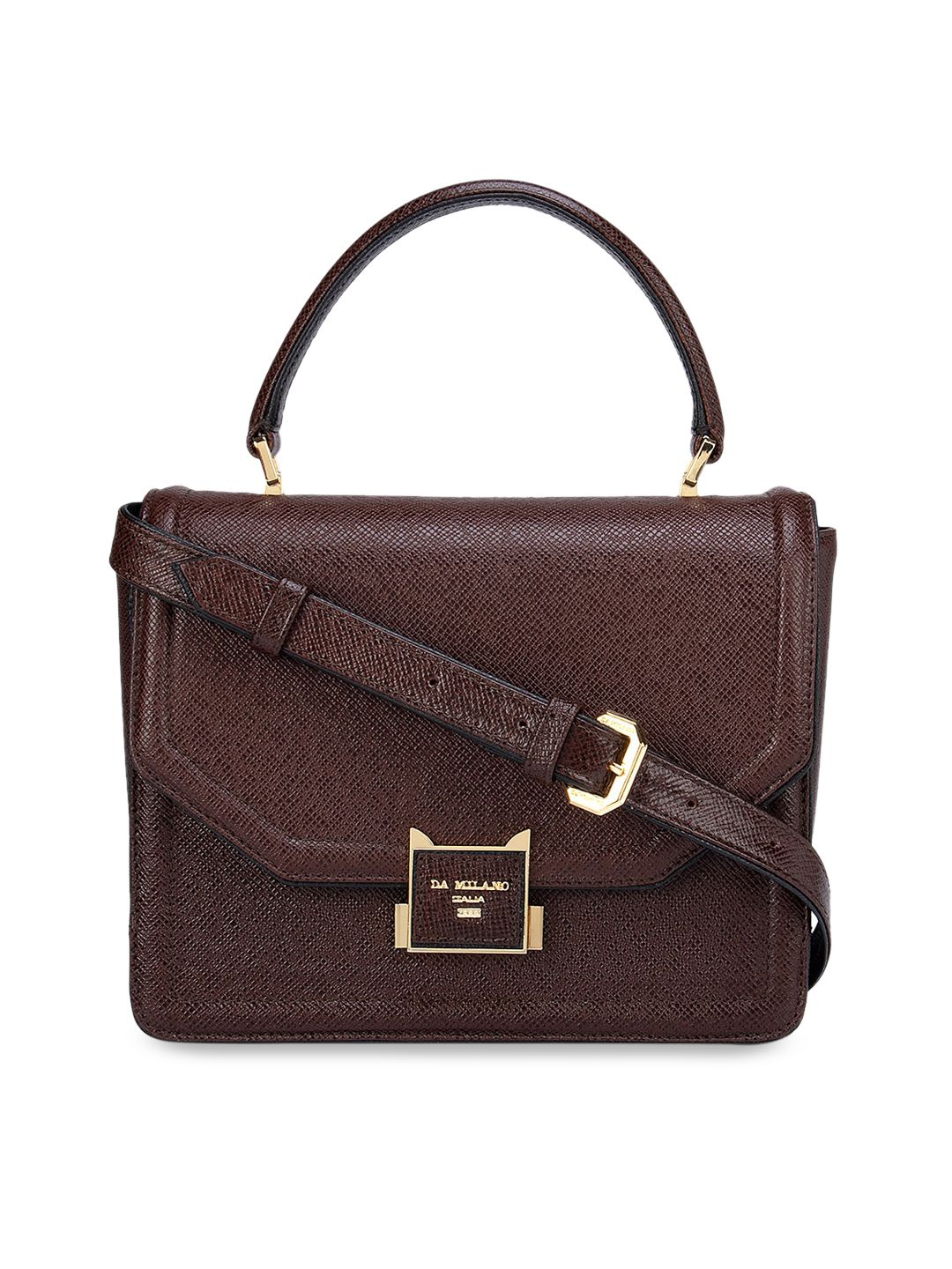 Da Milano Brown Leather Structured Satchel Price in India