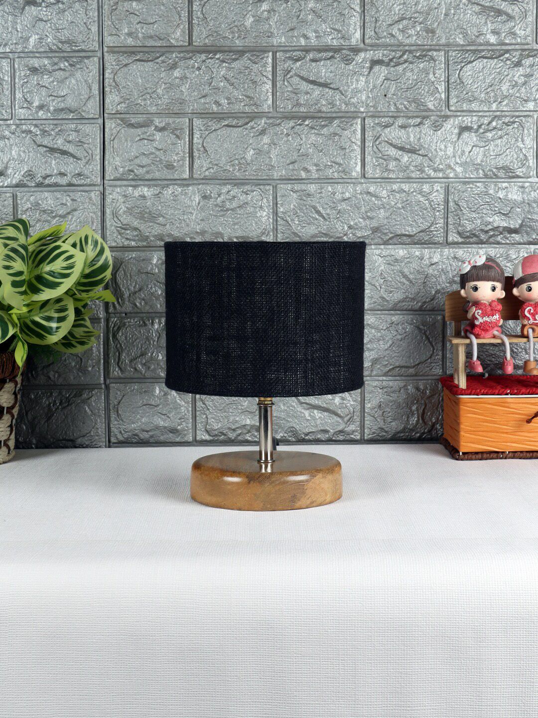 Devansh Black Solid Traditional Table Lamp With Jute Shade Price in India