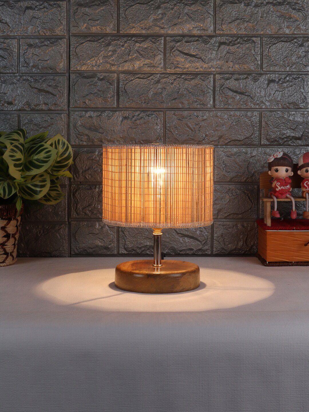 Devansh Beige Wood Table lamp With Bamboo Shade Price in India