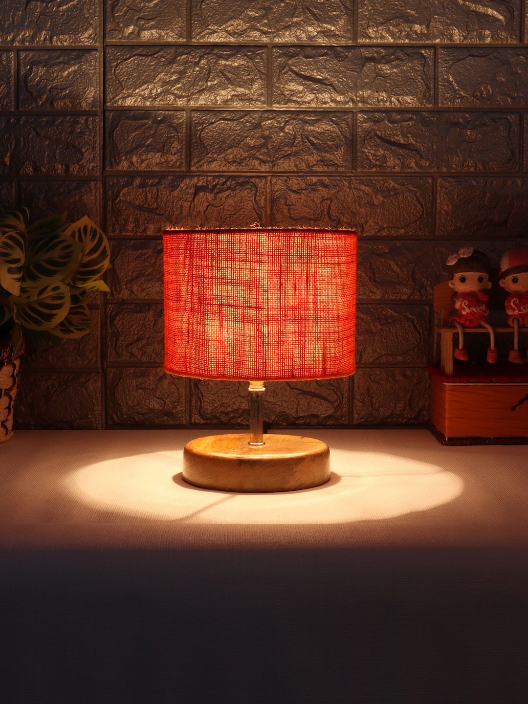 Devansh Orange Solid Traditional Table Lamp With Jute Shade Price in India