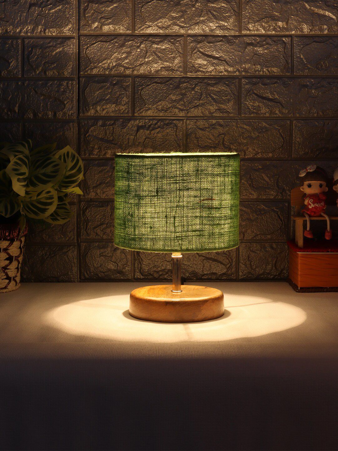 Devansh Green Traditional Table Lamp With Jute Shade Price in India